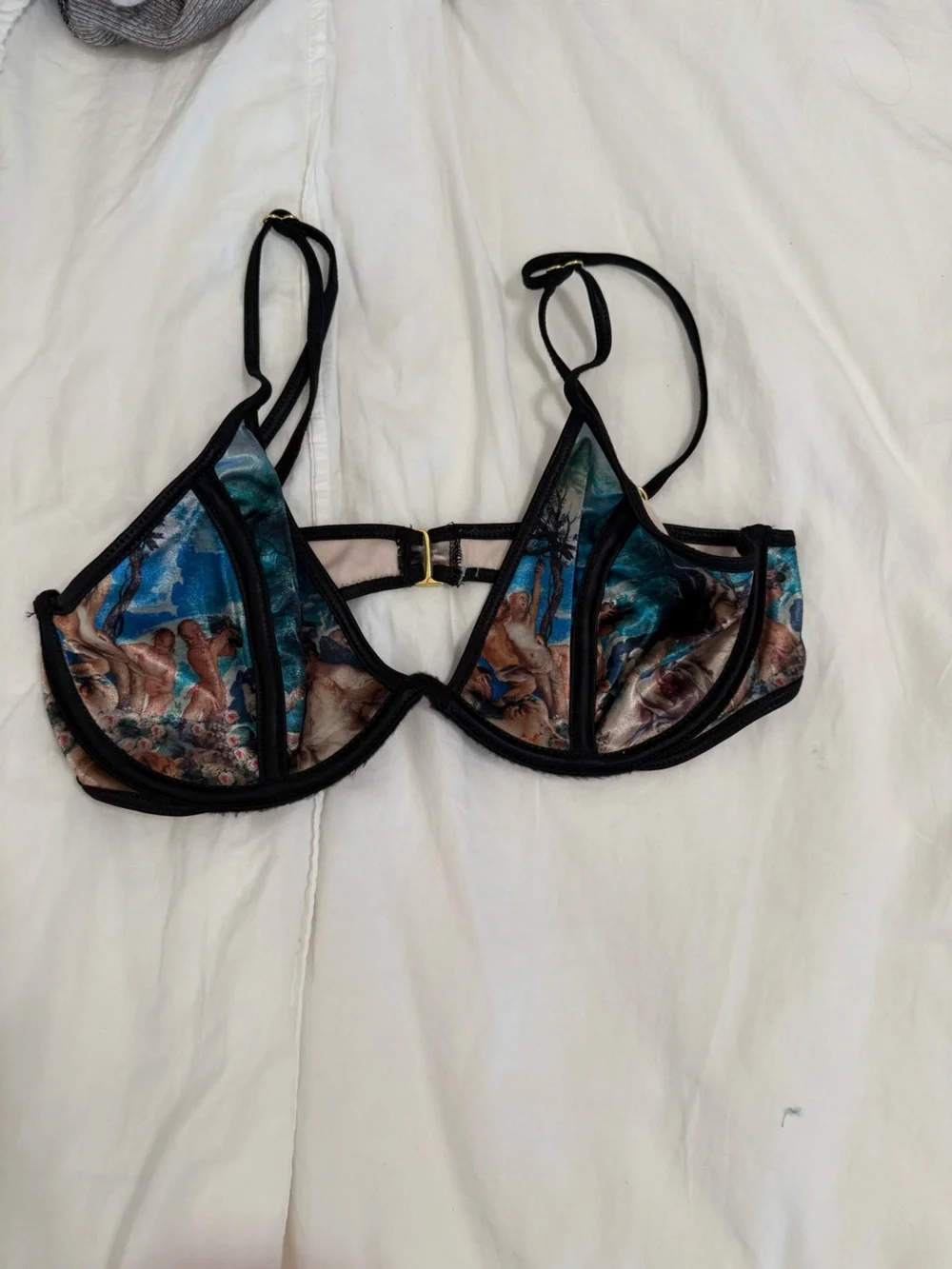 Teal Marble Triangle Bikini Set with Black Accents